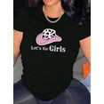 thumbnail image 1 of Playera de manga corta para mujer, estampado en color sólido, cuello redondo, estilo casual, para verano, estilo casualCowgirl Hat & Slogan Print Casual T-Shirt for Women, Polyester with Spandex Ble, 1 of 6