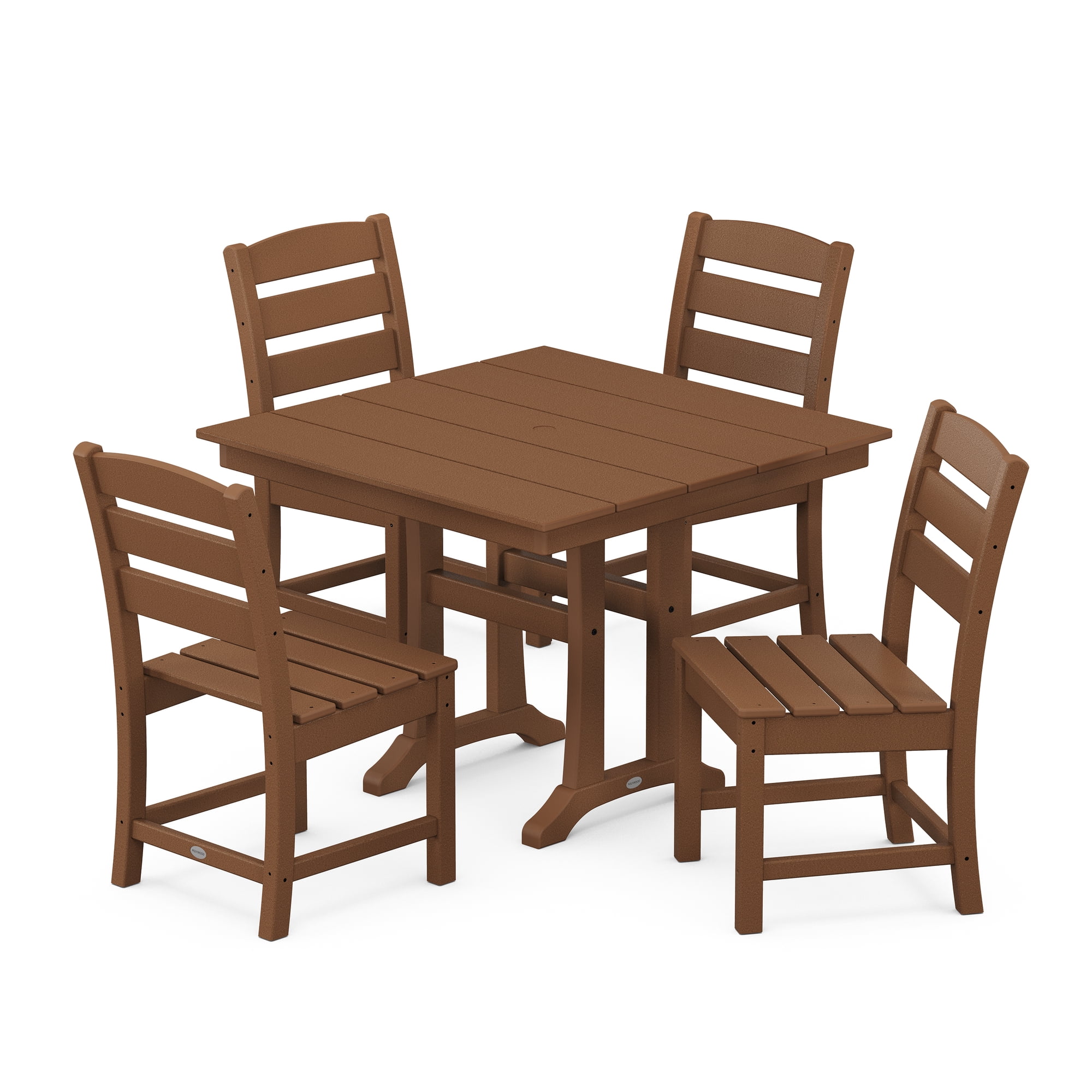 POLYWOOD Lakeside 5-Piece Farmhouse Trestle Side Chair Dining Set in Teak