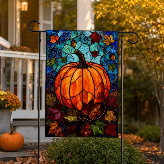 Fall Floral Garden Flag, Autumn Harvest Flower Yard Flag, Thanksgiving Seasonal Decor, Single‑Sided Printed Flag for Outdoor Porch Patio Lawn Yard Home Decoration