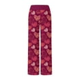 thumbnail image 5 of Womens Valentines Day Pajama Pants Heart Print Soft Lounge Pants Drawstring Jogger Wide Leg Athletic Pants, 5 of 6