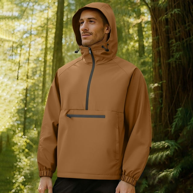 Yusimy Men's Waterproof Windbreaker Jacket Pure Color Half-Zip Long Sleeve Urban Outdoor