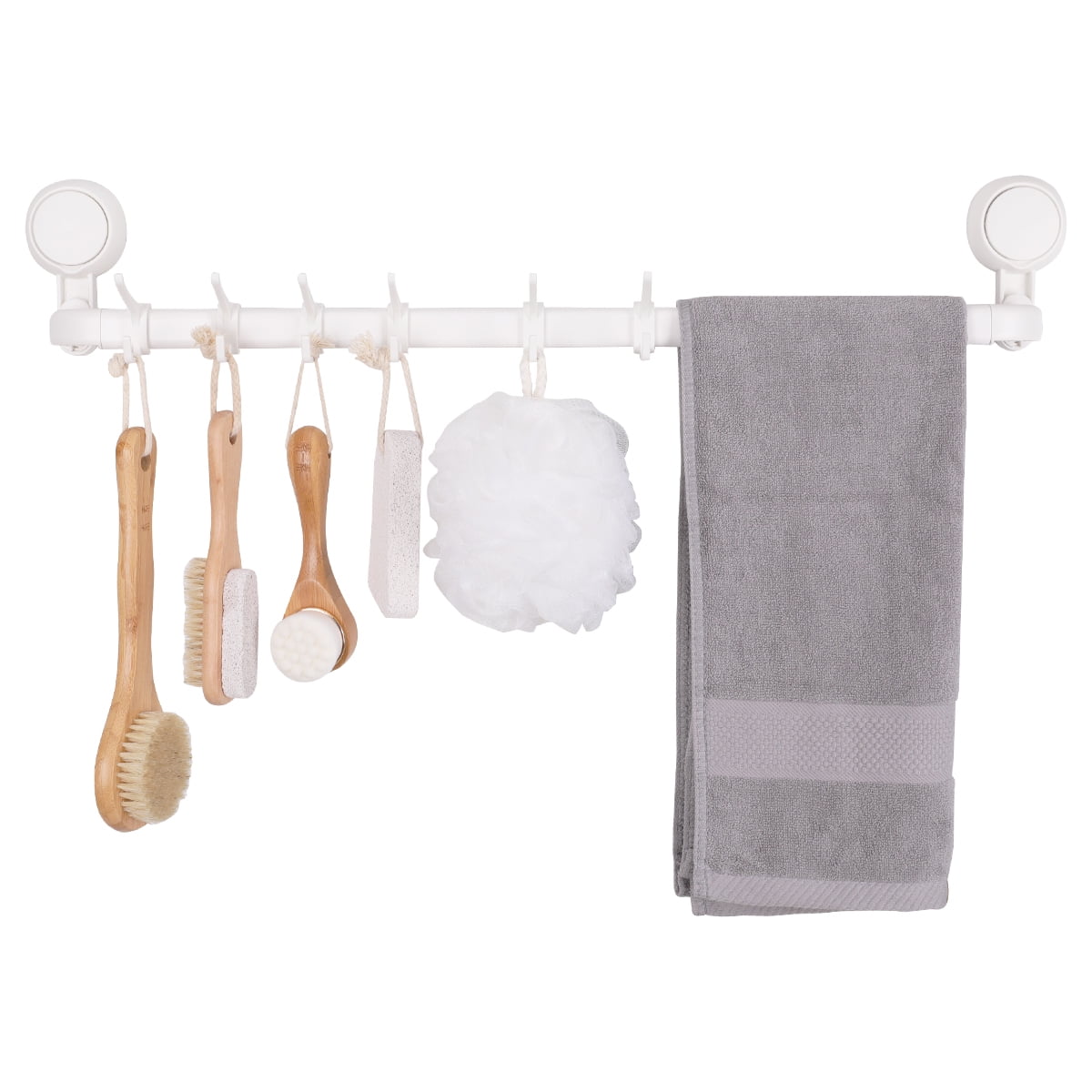 Suction Cup Mount Towel Bar, by TAILI Towel Bar with 6 Shower Hooks for