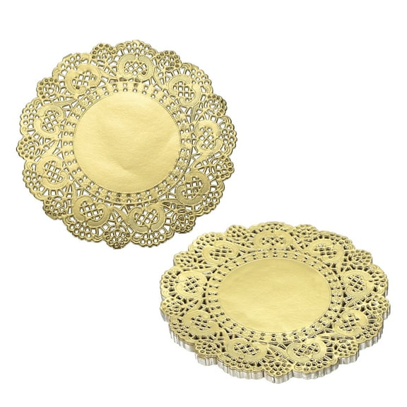 Uxcell Paper Doilies, Disposable Round Lace Paper Placemats Modern Decorative Placemats Table Mats - Fitting for (Baked/Fried Foods/Wedding/Party Decor/DIY), 5" & 50 Pack & Gold