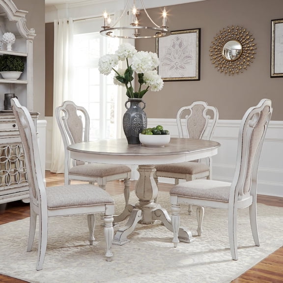 Liberty Furniture Opt 5 Piece Pedestal Table Set in Rubberwood Solids w/ White Oak & Birch Veneers