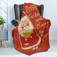 thumbnail image 4 of Christmas Soft Flannel Fleece Throw Blanket, Happy New Year Retro Illustration with Santa Claus Holding Yellow Bird, Cozy Plush for Indoor and Outdoor Use, 50" x 60", Ivory Orange, by Ambesonne, 4 of 5