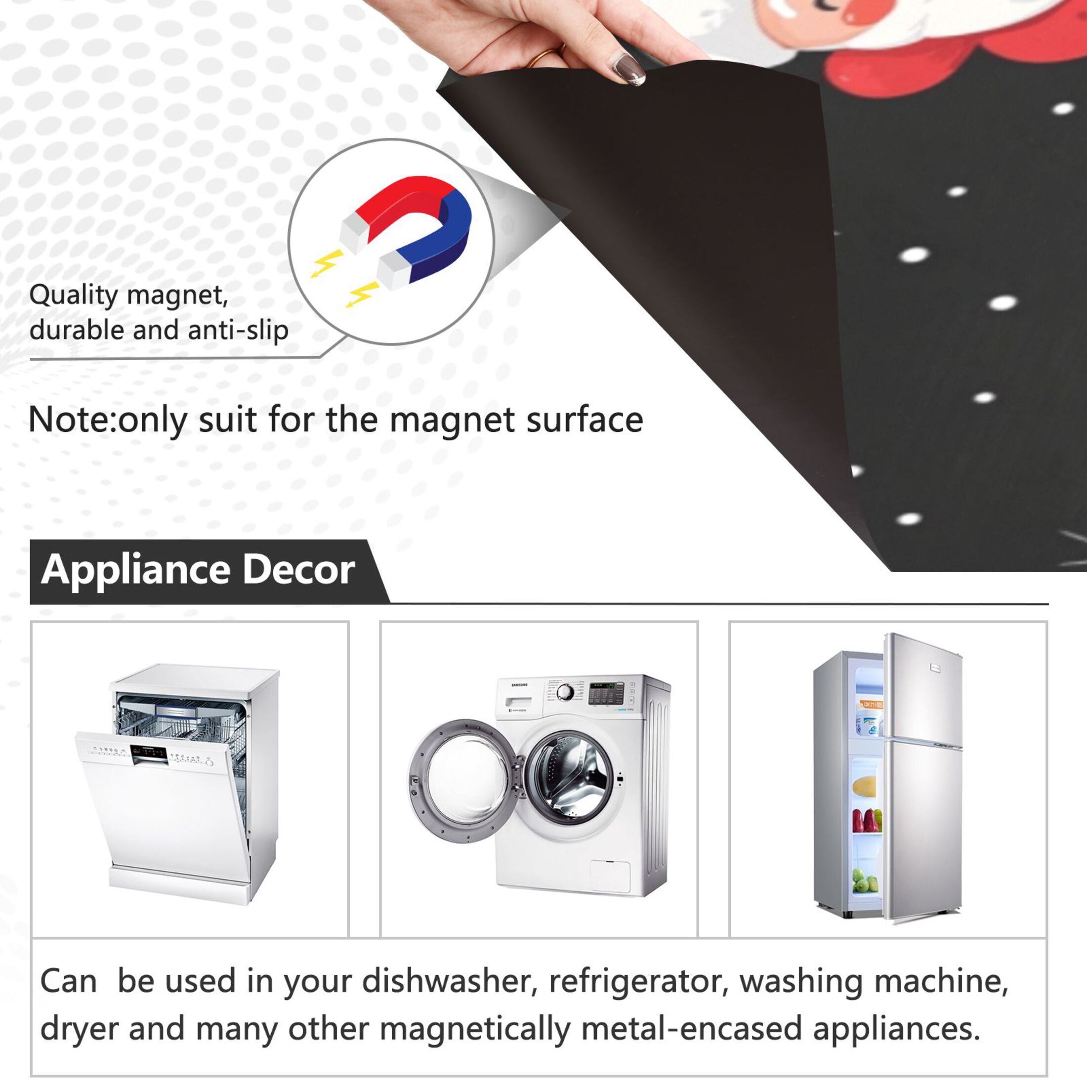 Dishwasher Magnetic Sticker 23x26 Inch Refrigerator Magnetic Sticker Washing Machine Magnetic Sticker Kitchen Panel Magnetic Sticker Home Decor Cute Santa Seamless