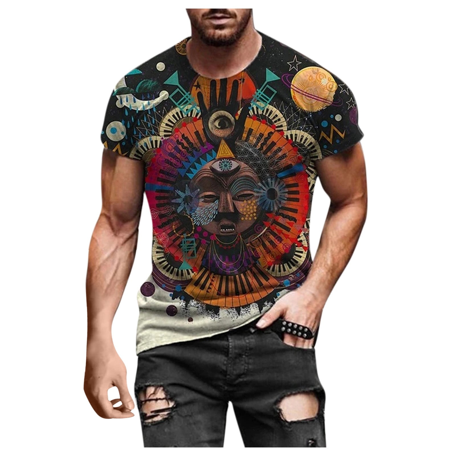 Casual 3D Printed T-Shirt Polyester Short Sleeve Tops for Men 