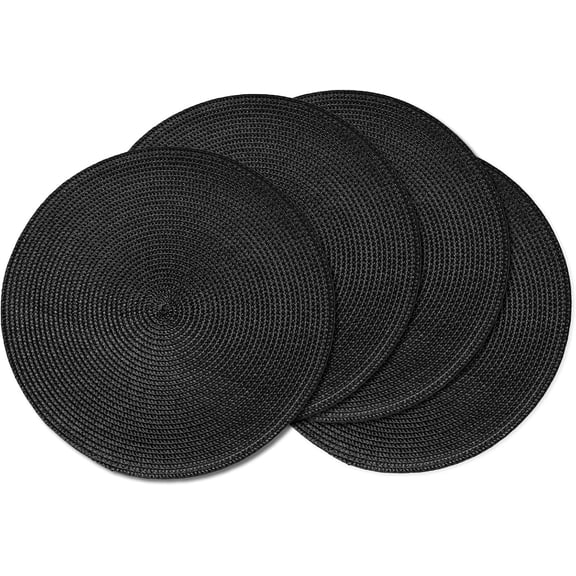 FURMORA Round Placemats Set of 4 Heat Resistant Washable Non-Slip Woven Braided Table Mats for Dining Table Kitchen & Home Decor (Black,4)