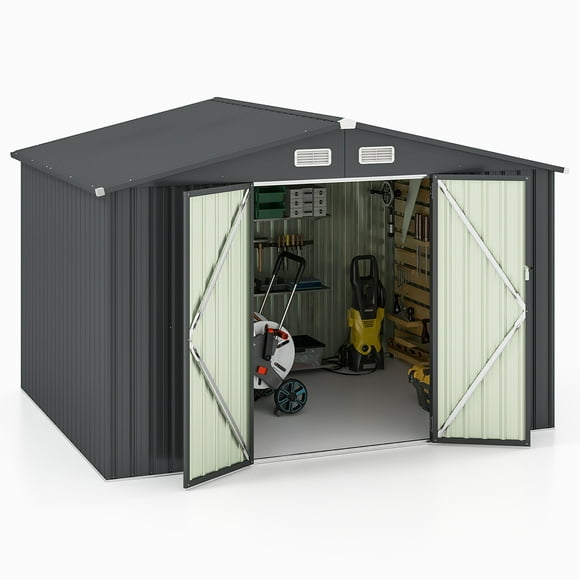 Gymax 10' x 7.7' Outdoor Storage Shed w/ 4 Vents Lockable Doors Waterproof & Windproof