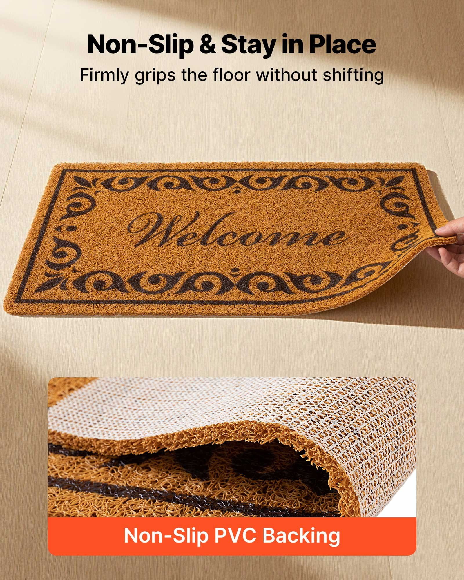 29.5x17 Inch Outdoor Entrance Doormat, All-Weather Faux Coir Welcome Mat with Non-Slip Rubber Backing for Front Door, Porch, Deck