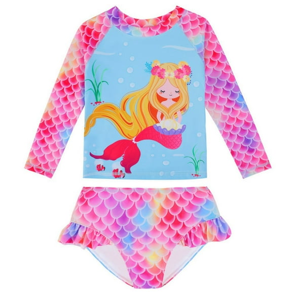 GYRATEDREAM Little Girls Swimsuits Two Pieces Swimwears Rash Guard Set Long Sleeve Tankini Set UPF50 Bathing Suit, 5-6 Years