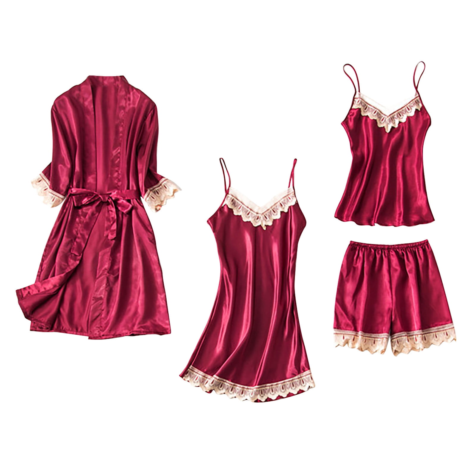 BONIXOOM Pajamas For Women Thanksgiving Pajamas Sleepwear Drawstring Sleeveless Sleep Shorts Solid Wine XXL