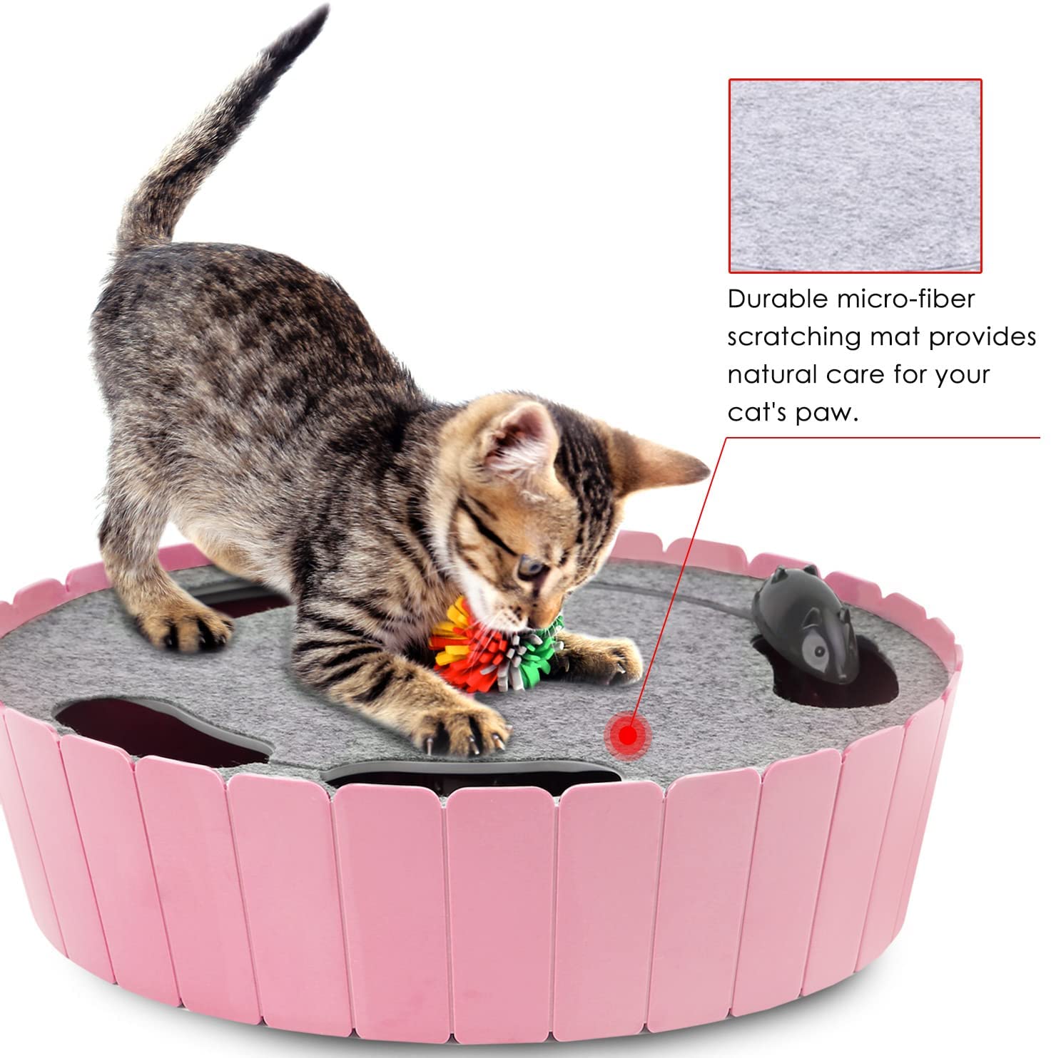 Pawaboo Cat Toy with Running Mouse, Electric Interactive Motion Cat Toy Automatic Rotating Teaser Pop and Play Hide and Seek Hunt Peekaboo Cat Toy for Pet Cat Kitten Play Fun Excercise, Pink