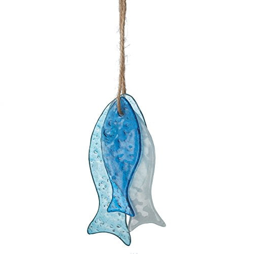 Sea Glass Hanging Fish Ornaments Set of 3