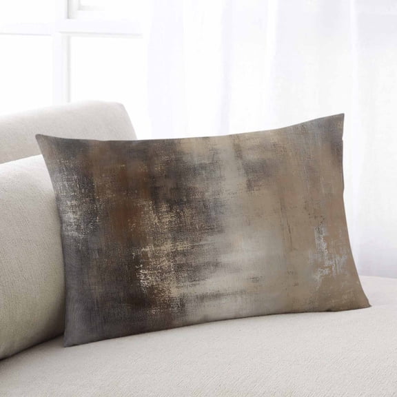 Brown Throw Pillow Cover, Pillowcase Protectors with Zipper, Breathable Decorative Lumbar Pillow Case Cover, Modern Abstract Art Oil Painting Ombre Pillow Shams for Couch Sofa 16x24Inch