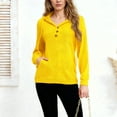 thumbnail image 3 of Otntypg Fashion Women Hoodie Sweater Tops Lightweight Casual Fall Spring Long Sleeve Ribbed Knit Drawstring Button V Neck Hooded Pullover Sweatshirts with Pockets Yellow XXL, 3 of 7