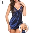 thumbnail image 1 of Sexy camisón de encaje con cuello en V profundo ropa de dormir sin espalda camisón vestido, azul, s Scienceny AP001176-11B, 1 of 7