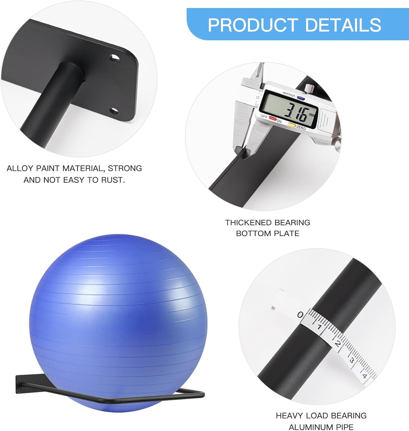 Large Stability Ball Wall RackYoga Ball Storage Rack, Yoga Studio and Home or Commercial Gym Exercise Ball Equipment Organizer
