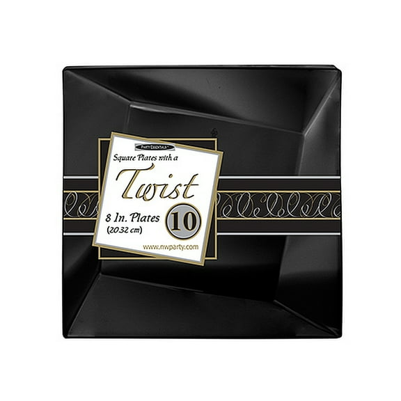 1 - Party Essentials 8" Twist Square Plates - Black 10 Ct.