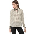 thumbnail image 3 of Blusa con cuello con volantes y lazo Allegra K para mujer manga larga campana vintage Albaricoque-Lunares S, 3 of 6