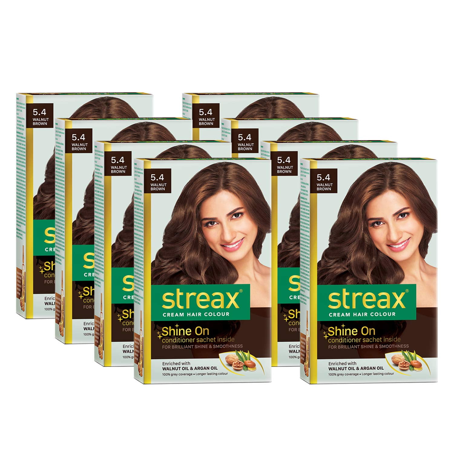 Streax Cream Hair Color for Unisex, 60ml  Walnut Brown (Pack of 8) -  