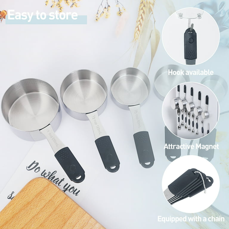 Measuring Cups Set and Magnetic Measuring Spoons Set,QtoiKce 18/8 Stainless  Steel 7 Measure Cups and 7 Magnetic Measure Spoons,1 Leveler & 1