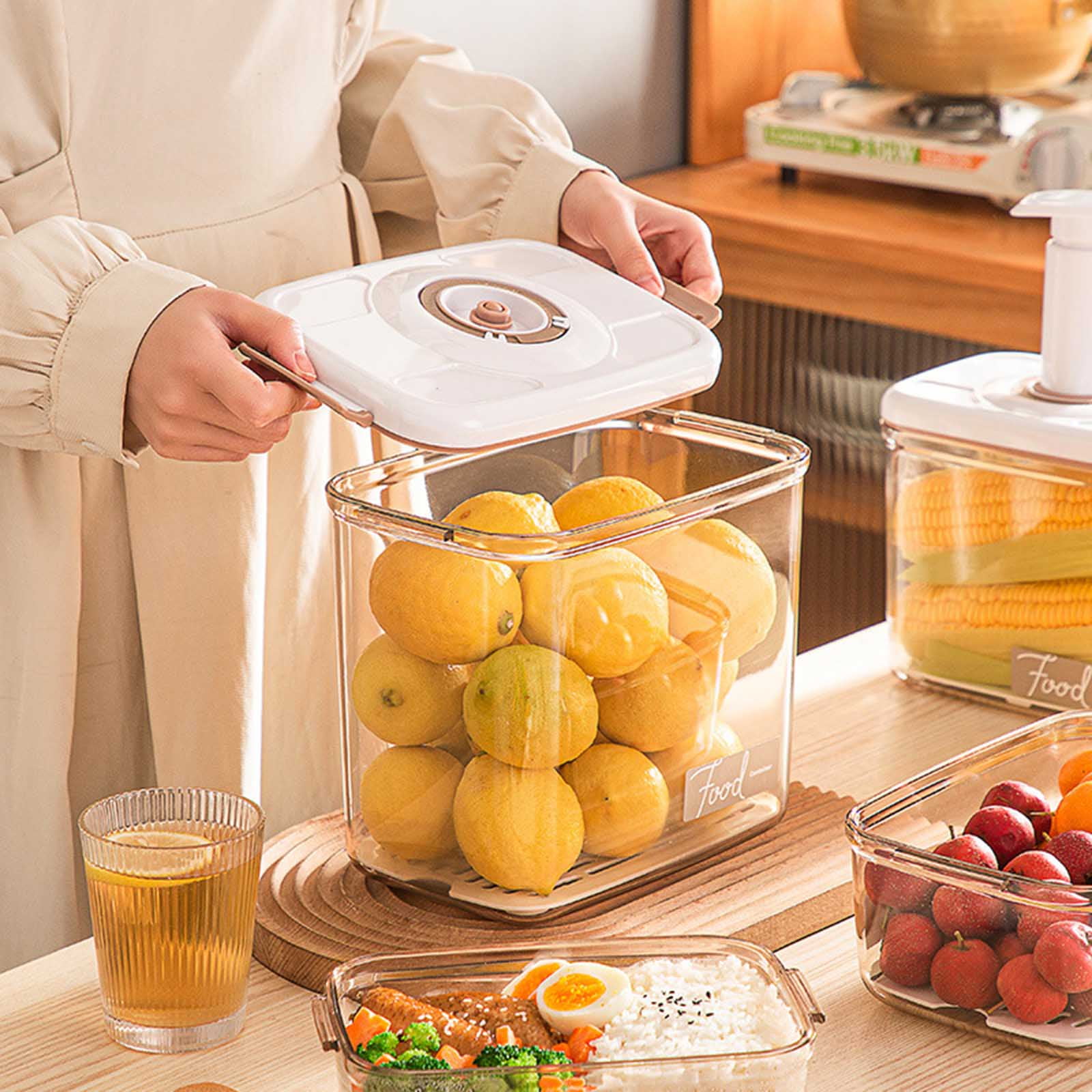 RABBITH Rectangle Square Vacuum Container Large Capacity Vacuum Sealer for Foods Fruits Kitchen Food Storage Box with Air Pump
