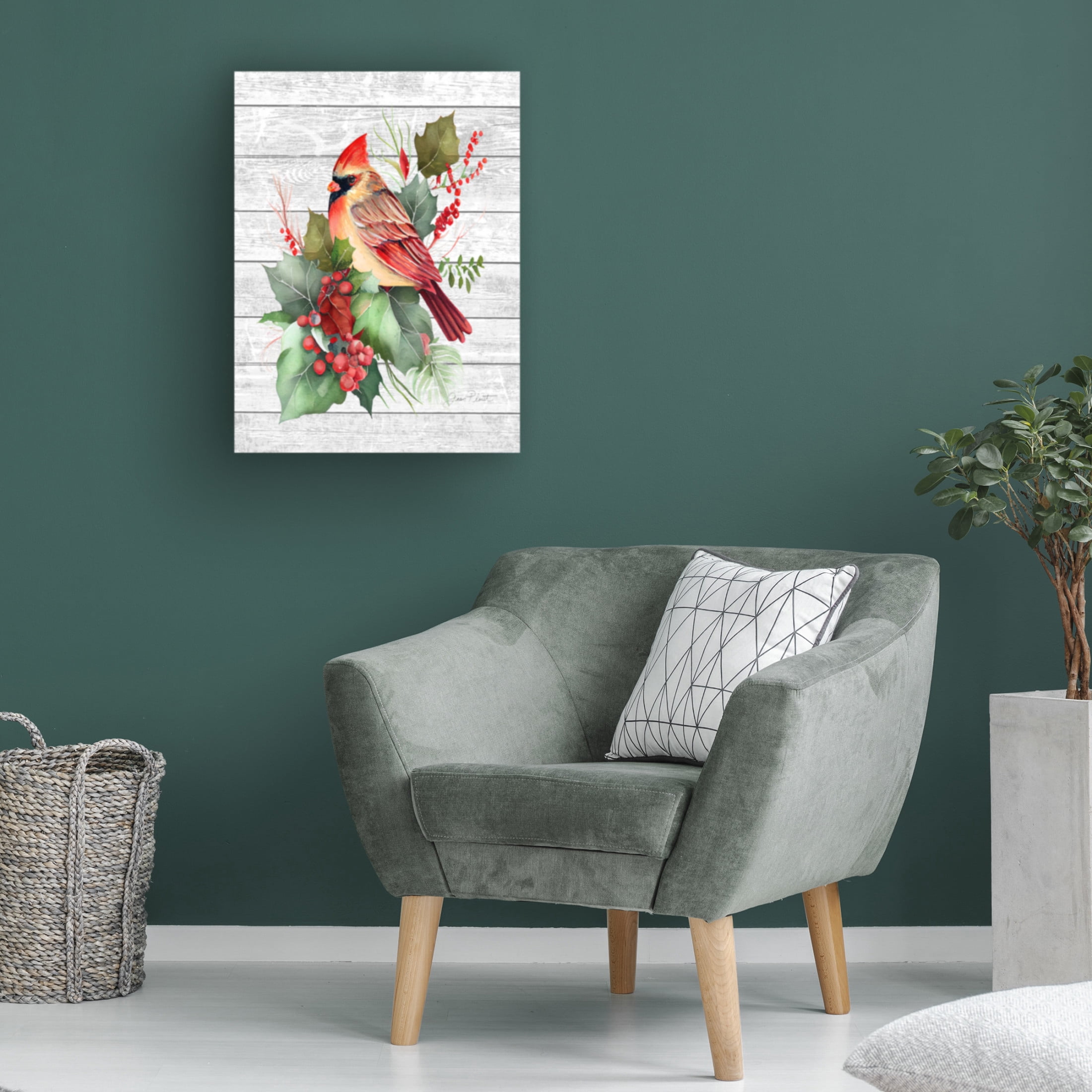 Canvas Wall Art - Jean Plout 'Cardinal Christmas on Shiplap 2' Wall Art for Living Room, Bedroom, or Office Décor by Trademark Fine Art - 18 x 24 Inches