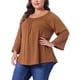thumbnail image 4 of Blusas de mujer de talla grande Agnes Orinda, con mangas largas, panel de ganchillo, corte hueco, plisadas, casual, talla 3X, color marrón, 4 of 5
