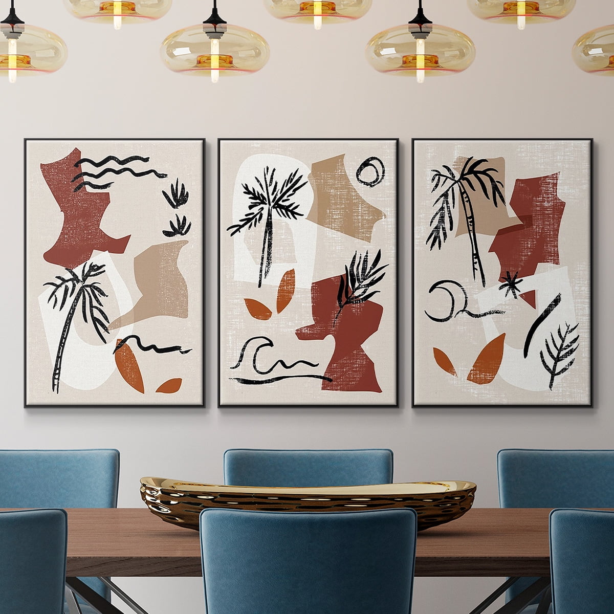 Soft Palms I - Framed Premium Gallery Wrapped Canvas L Frame 3 Piece Set - Ready to Hang