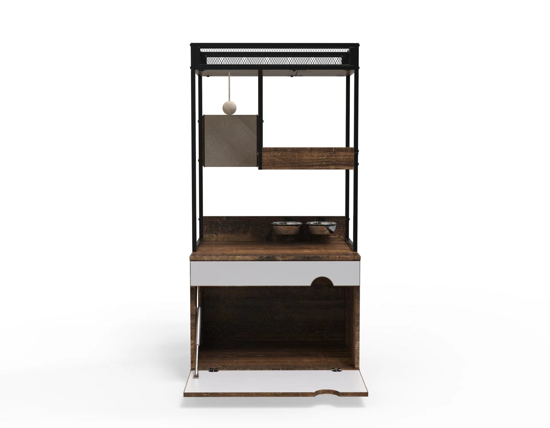 Cat Litter Box Enclosure with Cat Tree Tower, Multifunctional Cat Furniture Cabinet, Hidden Litter Box Furniture with Scratching Pad & Storage Space