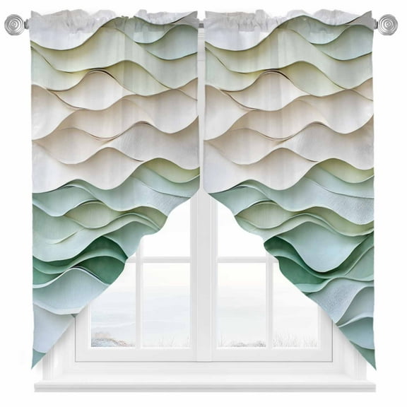 Abstract Wave Texture Swag Valances for Windows 2 Pack Watercolor Green Decor Swag Kitchen Curtains 36 Inches Long Rod Pocket Short Window Treatment for Kitchen Bathroom 28"x36"
