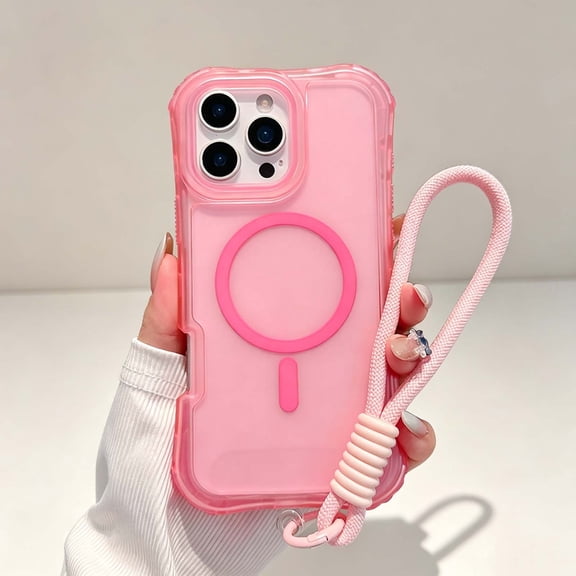 For iPhone 17 Pro Max Phone Case,3-in-1 Heavy Duty Shockproof Cover,Compatible with Wireless Charging,With Wrist Strap,Non-Slip Anti-Scratch Matte Drop Protection,Phone Case,Pink