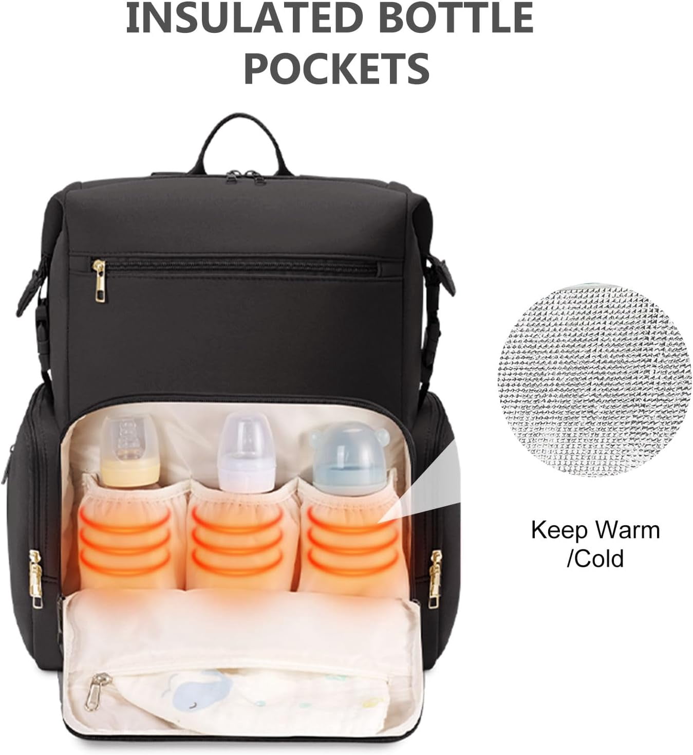 Diaper Bag Backpack for Mom/Dad with Changing Pad, Multi-Function Neoprene Large Newborn Baby Maternity Bags Travel Tote with Insulated Pockets Black