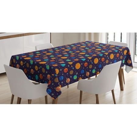 

Space Tablecloth Cheerful Kids Planets as Sun Mercury Venus Earth Jupiter Mars with Alien Spaceships Rectangular Table Cover for Dining Room Kitchen 60 X 90 Inches Multicolor by Ambesonne