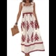 thumbnail image 2 of Vestido Bohemio con Cuello Cuadrado para Mujer, Informal, para y Verano, para Vacaciones en la Playa 2025 y Rojo M, 2 of 9