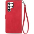 thumbnail image 3 of Zipper Storage Design Wallet Case for Samsung Galaxy S23 Ultra, Skin Friendly Feel Leather Case with Magnetic Clasp and Muliti-Card Slots Holster for Galaxy S23 Ultra,SZY Red, 3 of 18