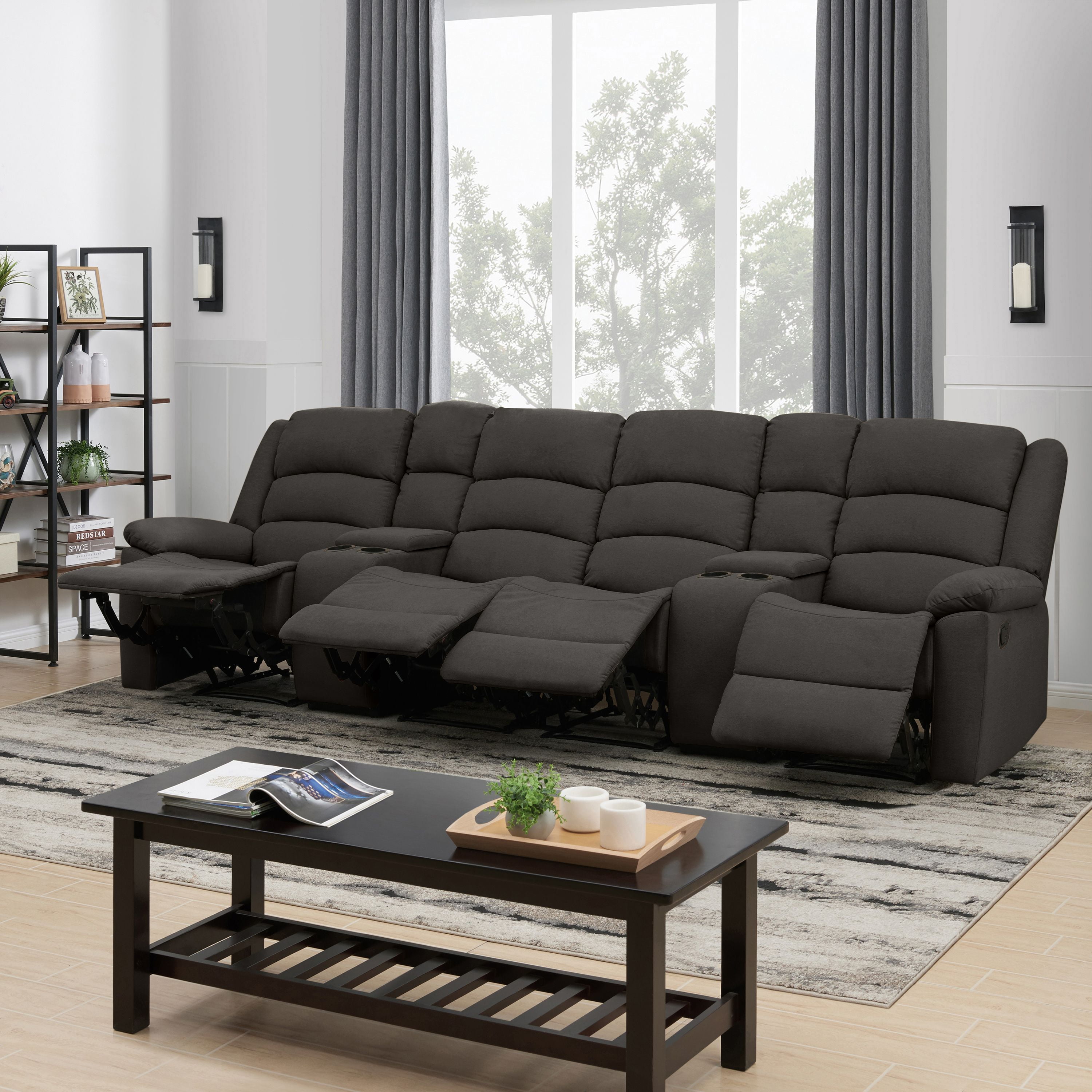 ProLounger Wall Hugger Storage Reclining Sofa in Dark Gray Plush Low