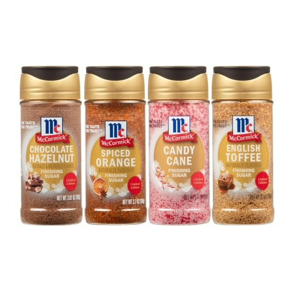 McCormick Finishing Sugar 4 Pack - Chocolate Hazelnut, English Toffee, Candy Cane, Spiced Orange