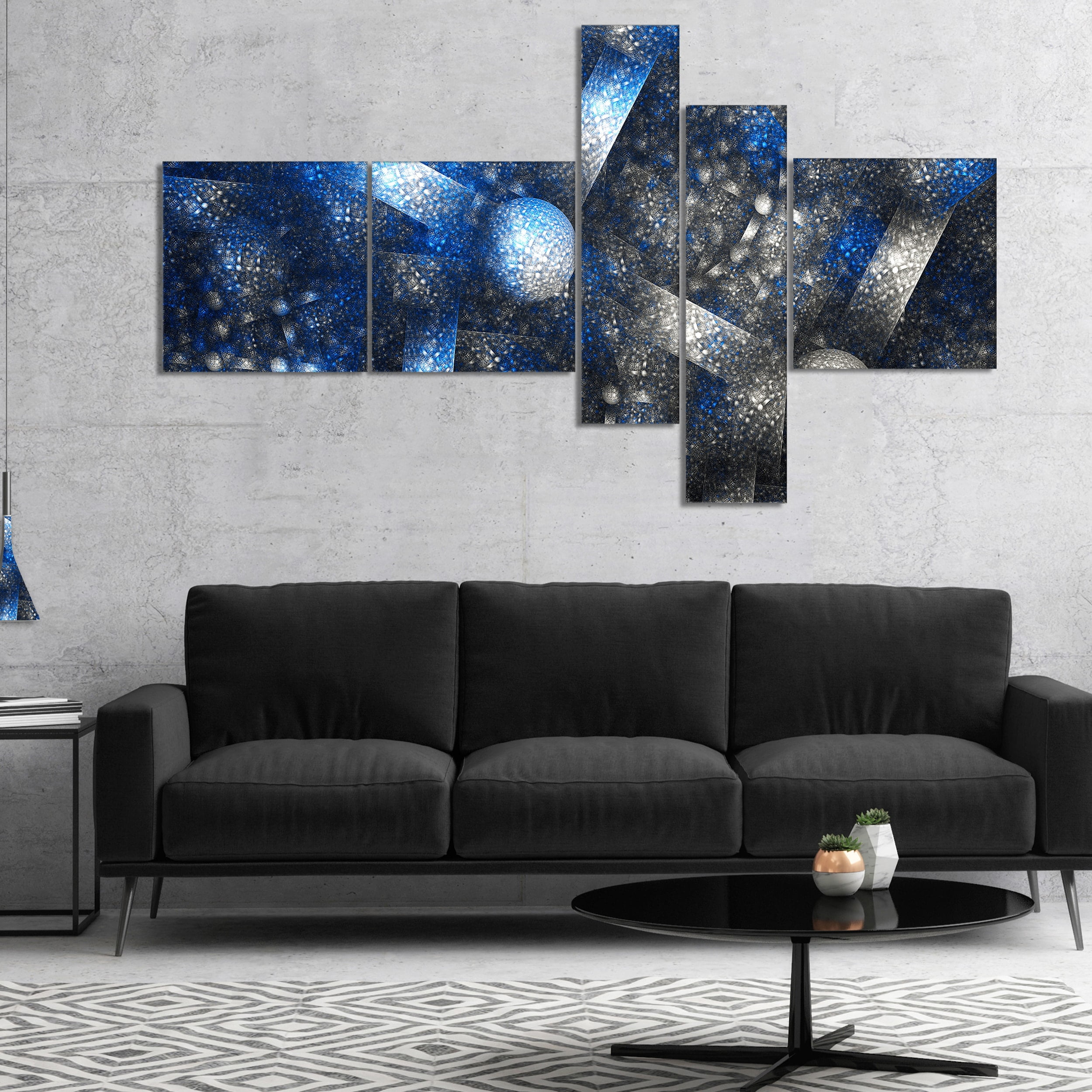 Designart 'Crystal Cell Dark Blue Steel Texture ' Abstract Wall Art Canvas