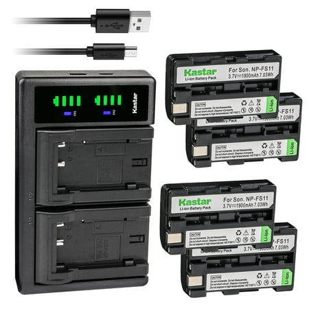 Kastar 4-Pack Battery and LTD2 USB Charger Replacement for Sony NP-FS11 NP-F10 NP-FS10 NP-FS12 FS21 FS31 Battery Sony AC-VQ11 AC-VF10 Charger