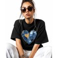 thumbnail image 2 of Women's Graphic T-Shirt Black XL Women's Tops Love Heart Patchwork Denim Crew Neck Short Sleeve Shirts for Women, 2 of 3