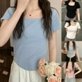 thumbnail image 5 of CENL U-Neck Hot Girl Top Slim Irregular Short-Sleeved T-Shirt Women Korean version, 5 of 9
