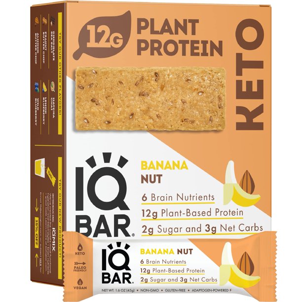 IQBAR Brain and Body Keto Protein Bars Banana Nut Keto Bars 12
