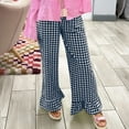 thumbnail image 4 of XFLWAM Women's Y2K Gingham Pants Wide Leg Elastic Waist Ruffle Hem Pants Casual Loose Cute Lounge Trousers Navy Blue L, 4 of 7