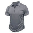 thumbnail image 4 of SeCaotees Men's Short Sleeve Quarter Zip Polo Shirt Turn‑Down Collar Slim Fit Soft Stretchy Knit Fabric For Dating Weekend Outdoor Daily Wear Tops Gray,S, 4 of 7