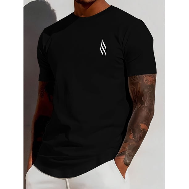 Minimalistic Lines Waveform Print Short Sleeved T-shirt, Casual Comfy Versatile Tee Top, Men's Everyday Spring/Summer Clothing