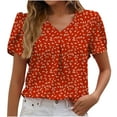 thumbnail image 7 of Wycnly Womens Blouses and Tops Dressy Beach Boho Fashion Petal Sleeve Pleated Hem Loose Lightweight Tunic Shirts Summer Floral Print V-Neck Short Sleeve Cute Tees Tops Red XL, 7 of 7