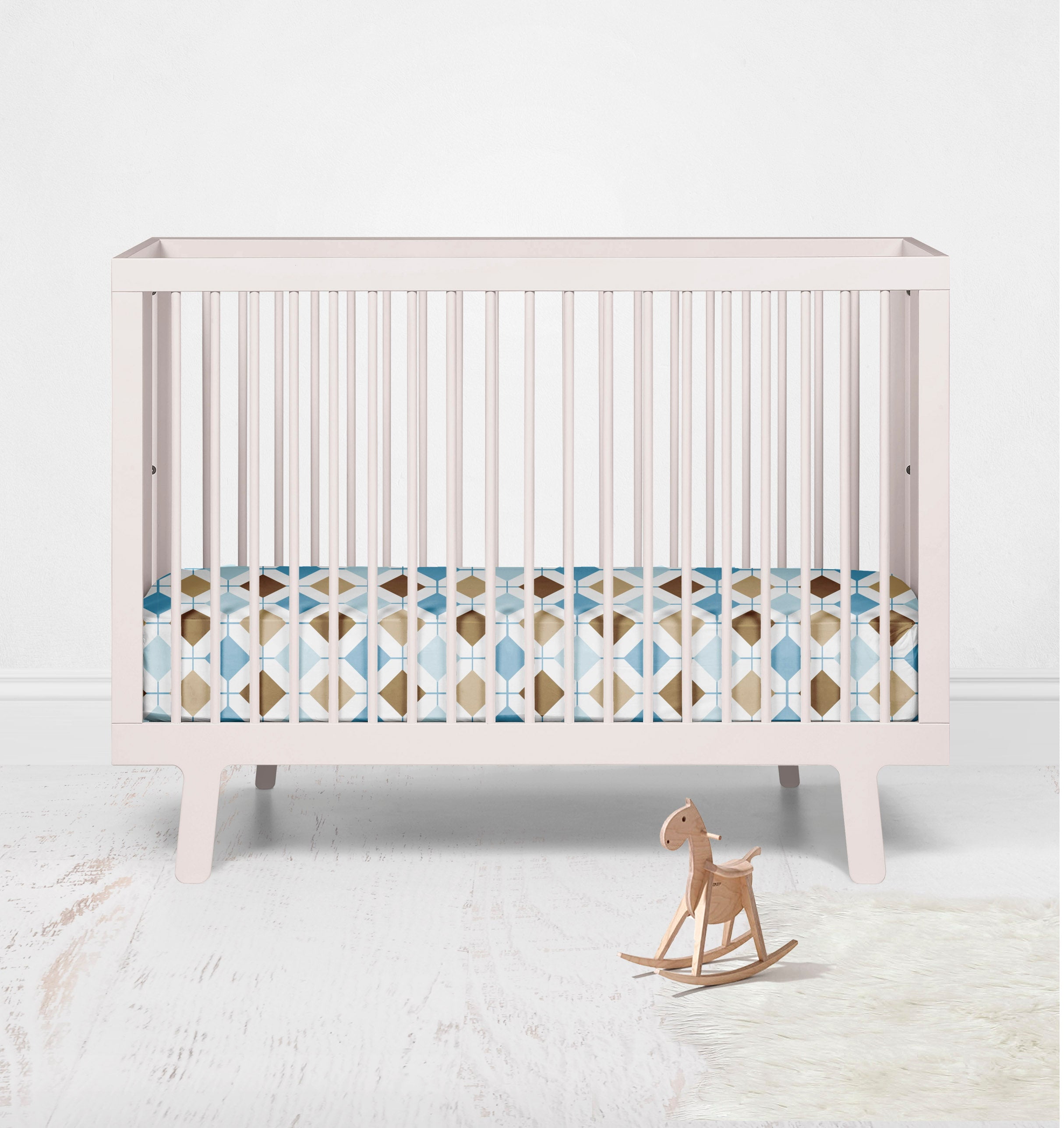 Bacati - Crib or Toddler Bed Fitted Sheet, Mod Diamonds/Stripes, Aqua/Teal/Beige/Brown