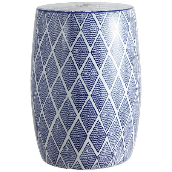 JONATHAN Y Moroccan Diamonds 18" Ceramic Drum Garden Stool, Blue/White